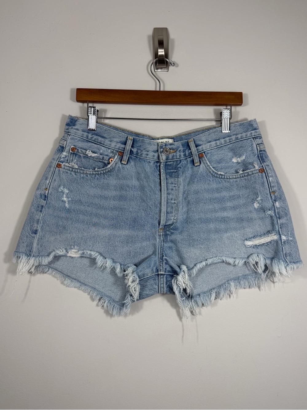 AGOLDE Parker Distressed Cutoff Denim Shorts Light Wash Size 30